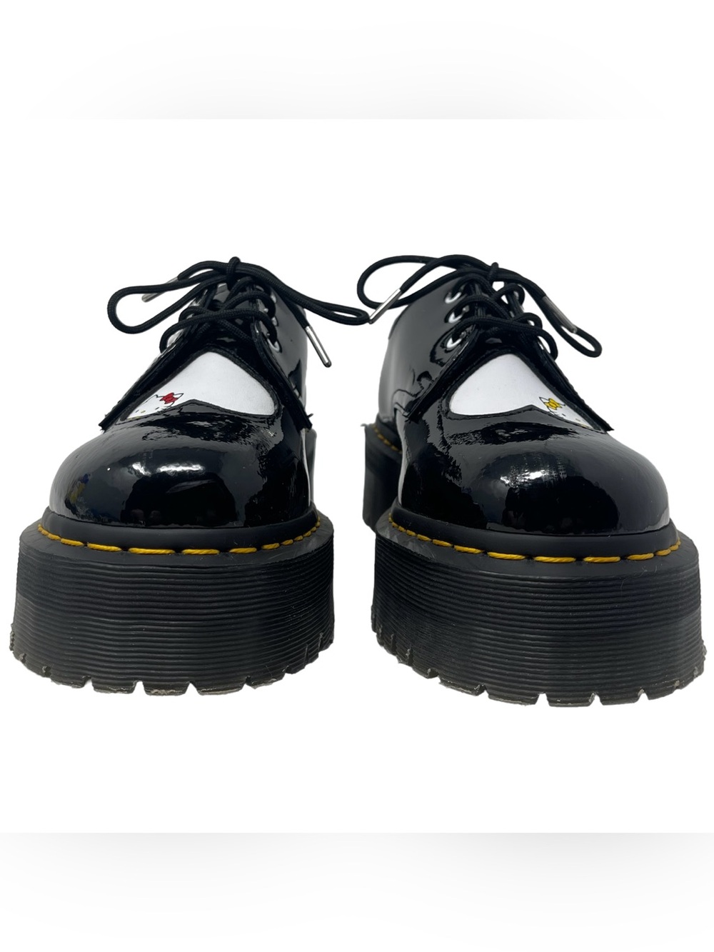Dr. Martens x Hello Kitty 1461 Quad Platform Black Leather Shoes Women's Size 8 - Picture 2 of 15